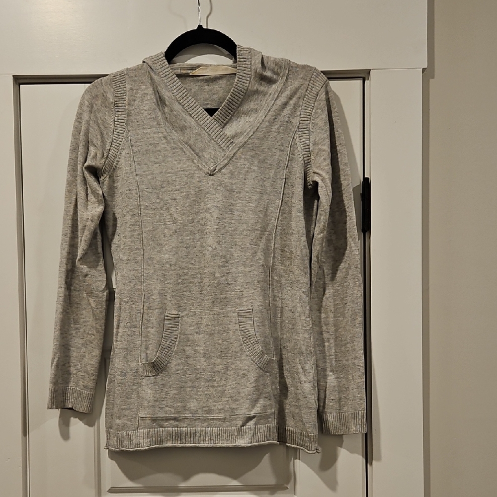 Gray V-Neck Sweater with Pockets